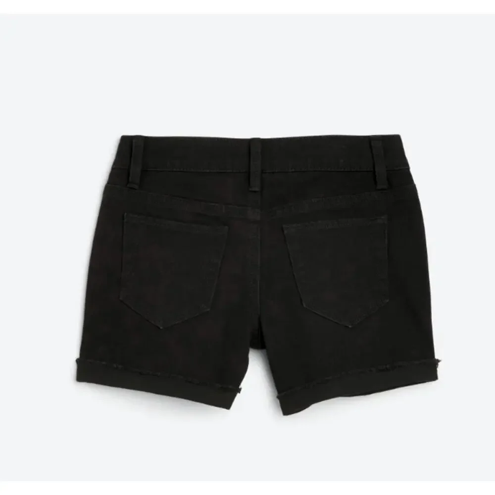 Hippie Girl Cassedy Black Denim Cuffed Shorts Stretch Casual Minimalist Size 8
